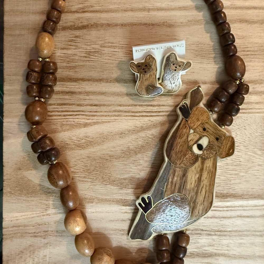 Wooden Koala Necklace and Earrings Set